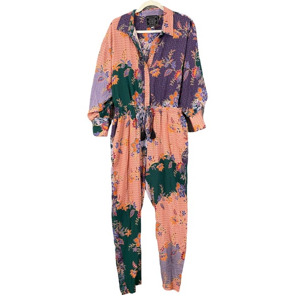Johnny Was Jumpsuit Small Silk 1001 Nights Floral Boho Long Sleeve Straight Leg - Picture 2 of 11